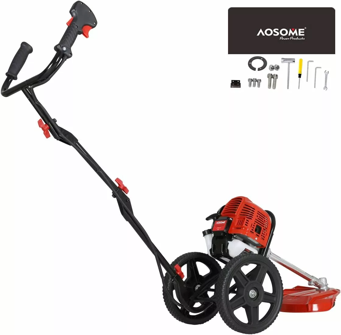 AOSOME ASWBC520 2 Stroke 52cc Petrol Wheeled Grass Trimmer, Garden Brush Cutter, 1.4kw
